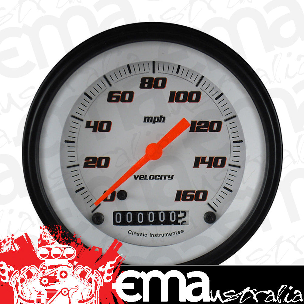 Classic Instruments VS55WBLF Velocity White w/ Black Bezel 3-3/8" Speedometer