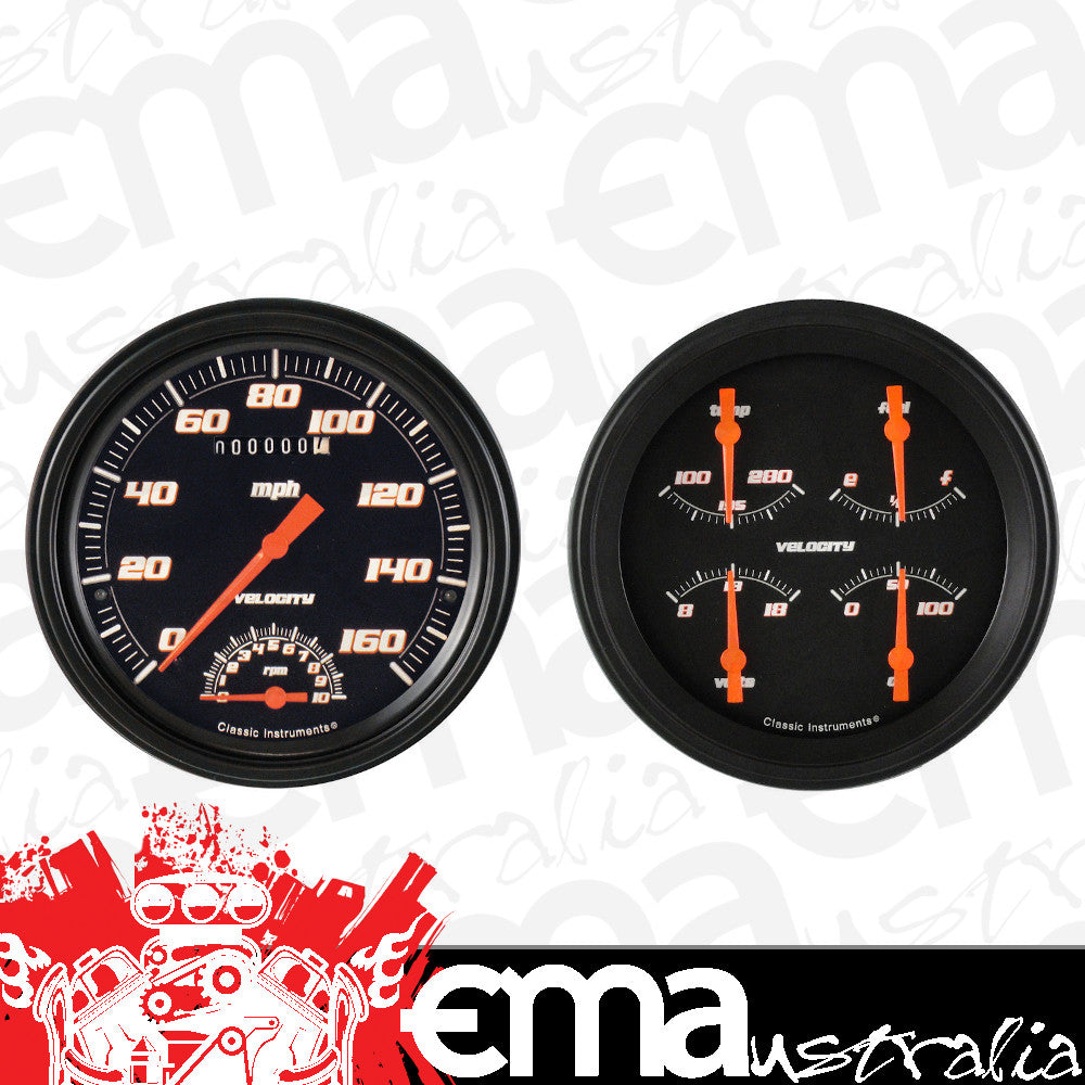 Classic Instruments VS62BBLF Velocity Black - 2 Gauge Set 4-5/8" Speedtachular & Quad