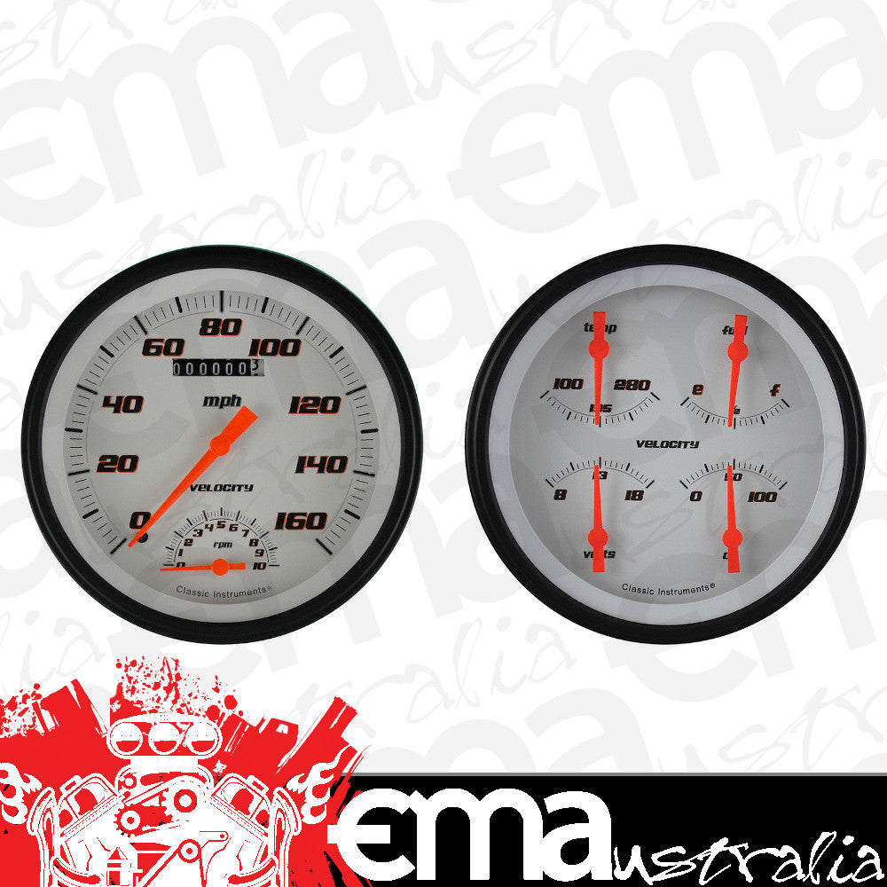 Classic Instruments VS62WBLF Velocity White - 2 Gauge Set 4-5/8" Speedtachular & Quad