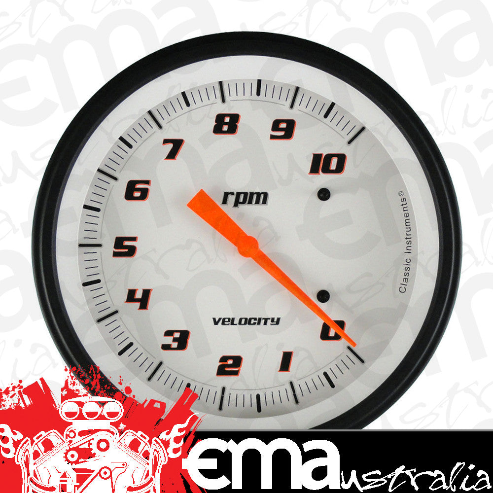 Classic Instruments VS71WBLF Velocity White - Tachometer 8K RPM 4-5/8"