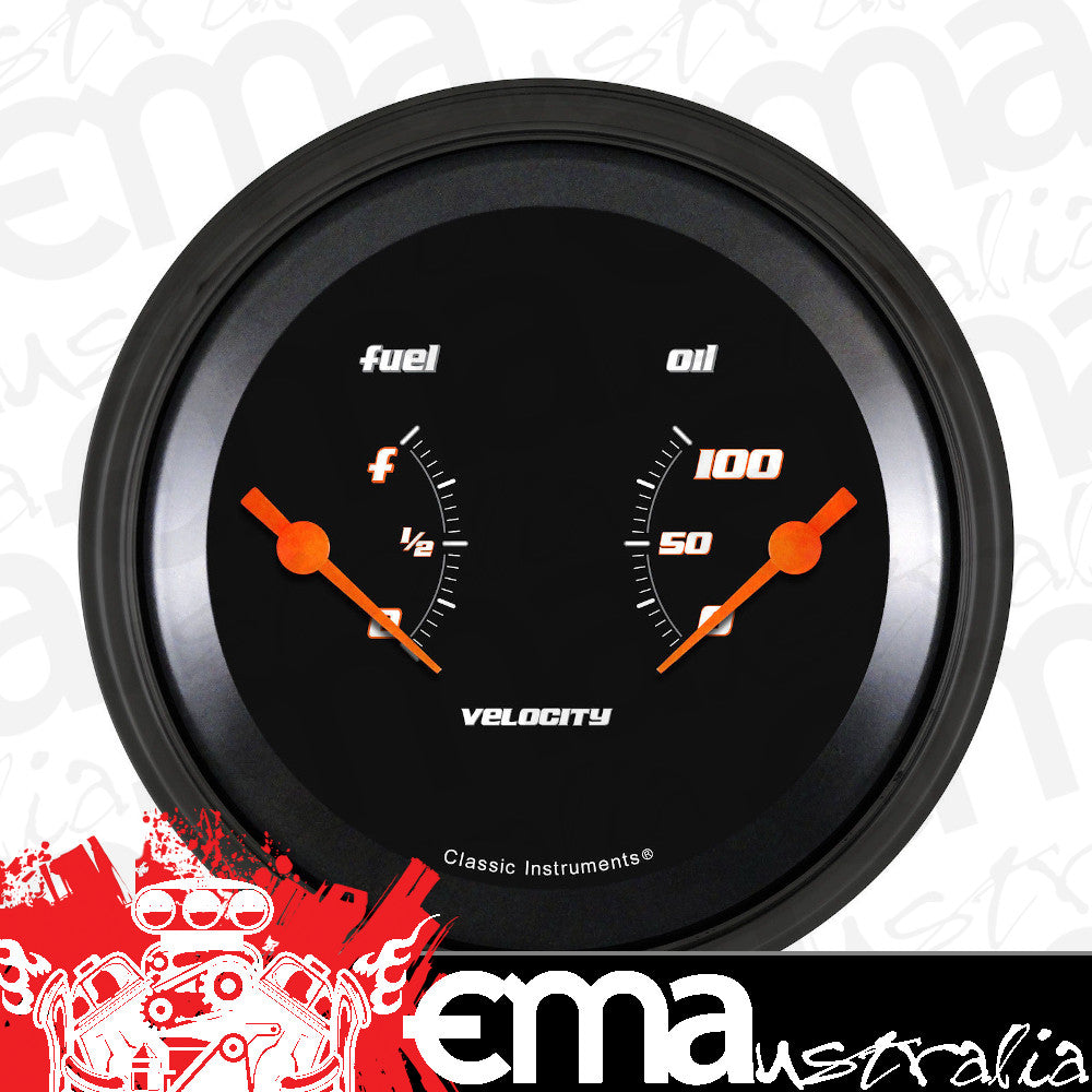 Classic Instruments VS72BBLF Velocity Black - Dual Gauge Oil & Fuel (240-33 OHM)