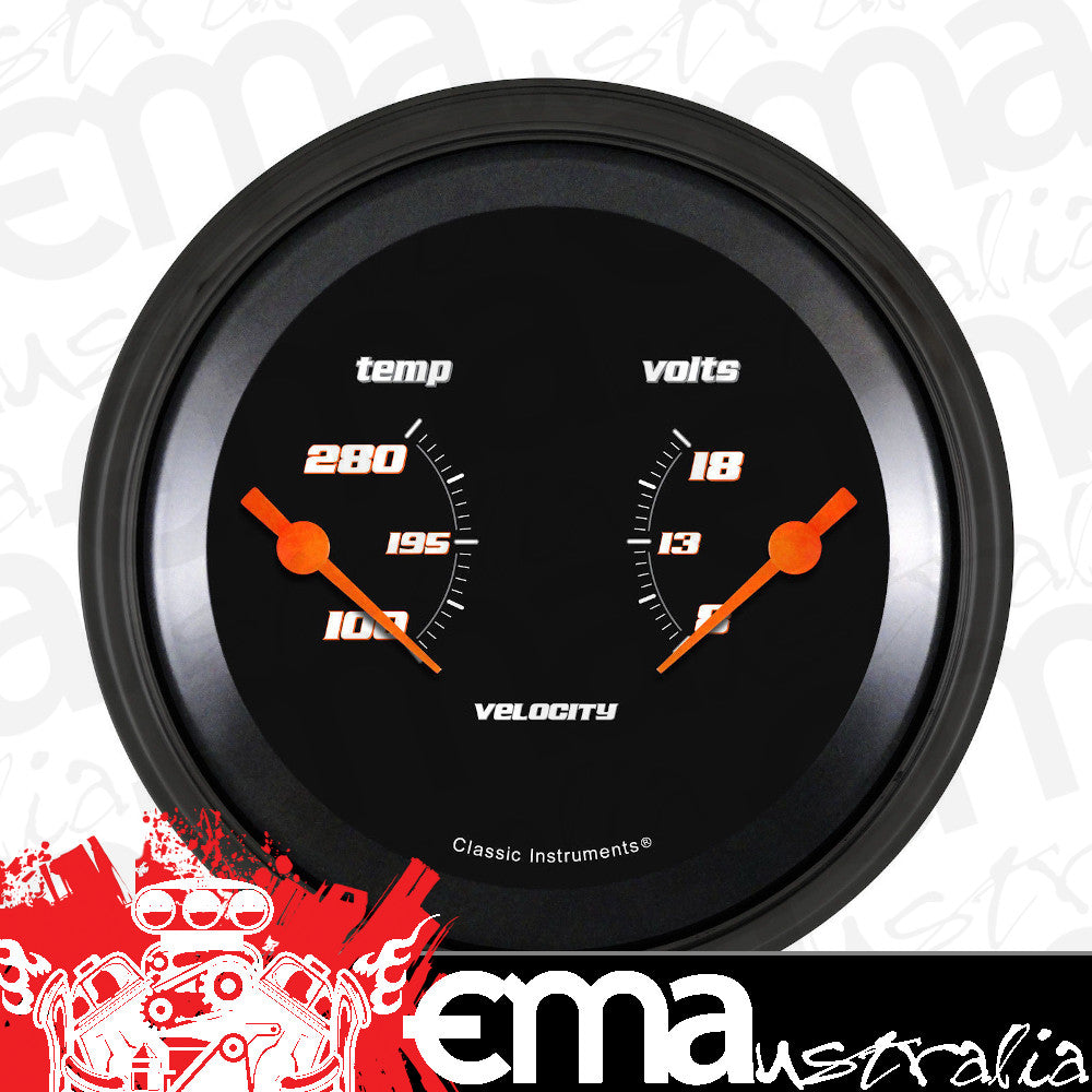 Classic Instruments VS74BBLF Velocity Black - Dual Gauge 3-3/8" Temp & Volt