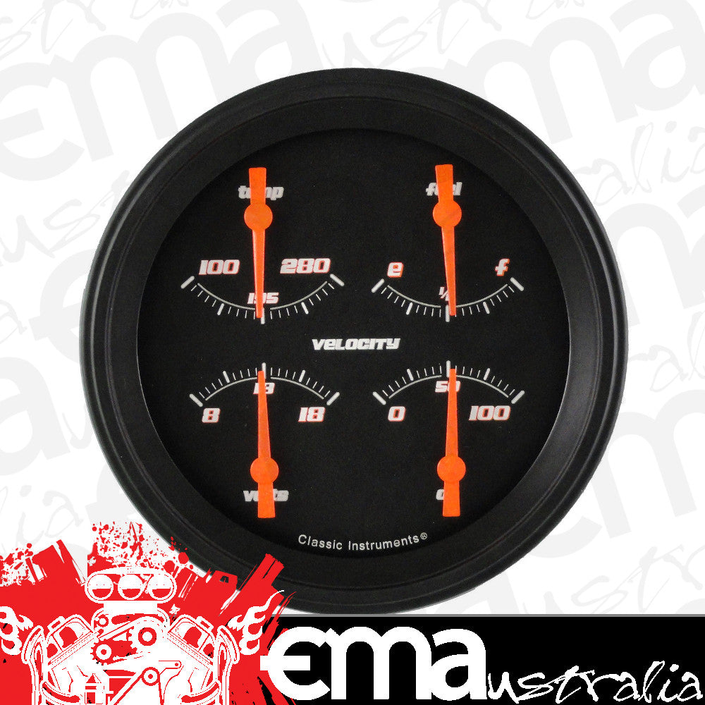 Classic Instruments VS75BBLF Velocity Black - Quad Gauge 4-5/8" (240-33 OHM)