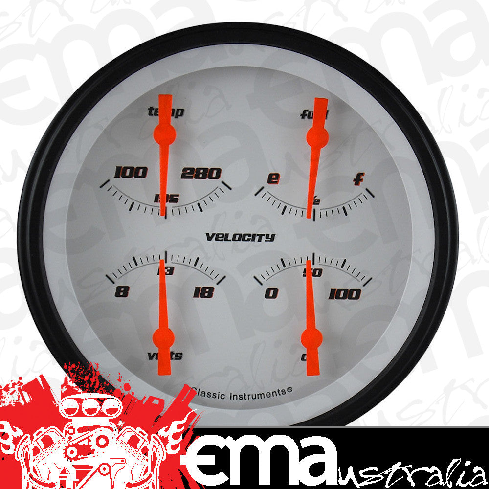 Classic Instruments VS75WBLF Velocity White - Quad Gauge 4-5/8" (240-33 OHM)