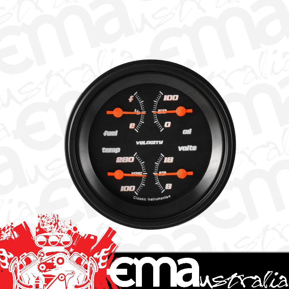 Classic Instruments VS76BBLF Velocity Black - Quad Gauge 3-3/8" (240-33 OHM)