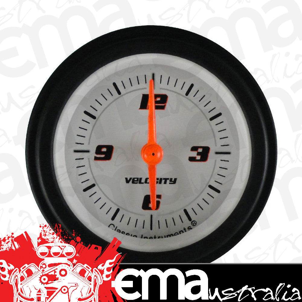 Classic Instruments VS90WBLF Velocity White - Clock Gauge 2-1/8"