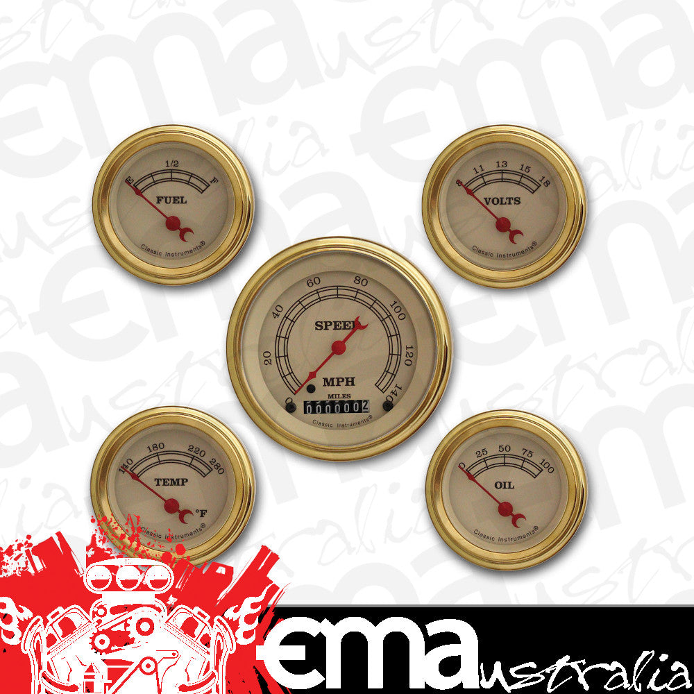 Classic Instruments VT00GLF Vintage - 5 Gauge Set 3-3/8" Speedo, 2-1/18" Fuel, Oil, Temp, Volts