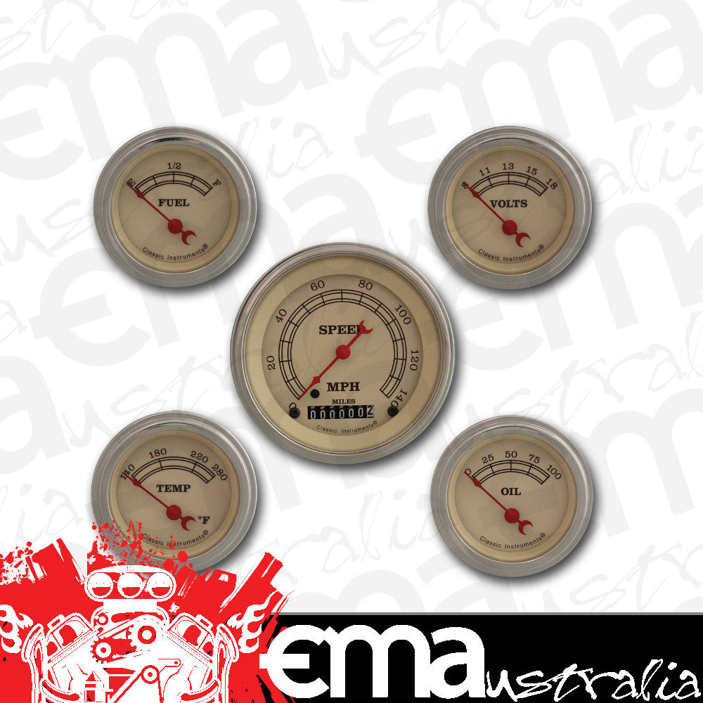 Classic Instruments VT00SLF Vintage - 5 Gauge Set 3-3/8" Speedo, 2-1/18" Fuel, Oil, Temp, Volts