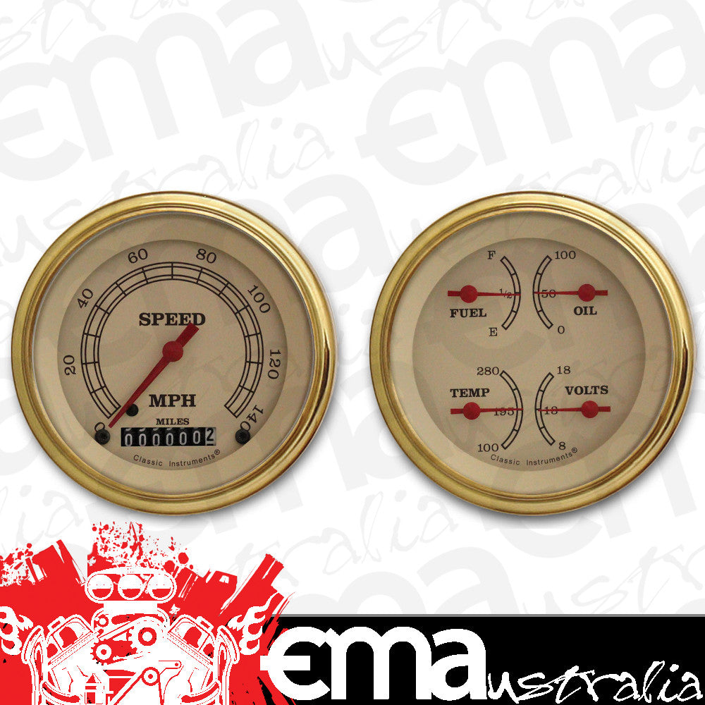 Classic Instruments VT02GLF Vintage - 2 Gauge Set 3-3/8" Speedo & 3-3/8" Quad