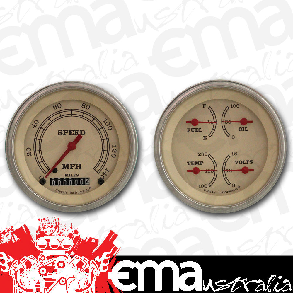Classic Instruments VT02SLF Vintage - 2 Gauge Set 3-3/8" Speedo & 3-3/8" Quad