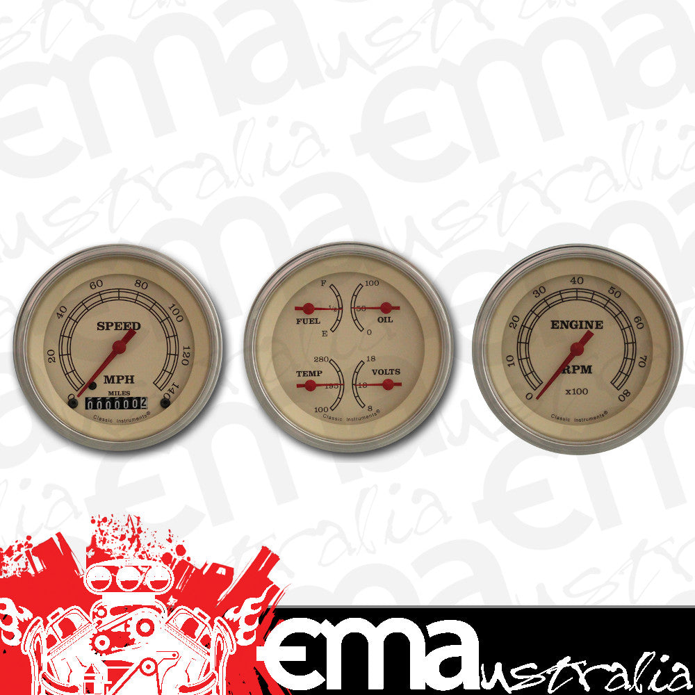 Classic Instruments VT03SLF Vintage - 3 Gauge Set 3-3/8" Speedo, Tach & Dual