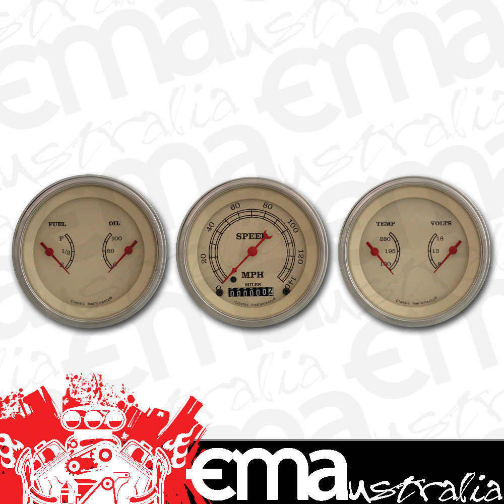 Classic Instruments VT04SLF Vintage - 3 Gauge Set 3-3/8" Speedo & 2x Dual