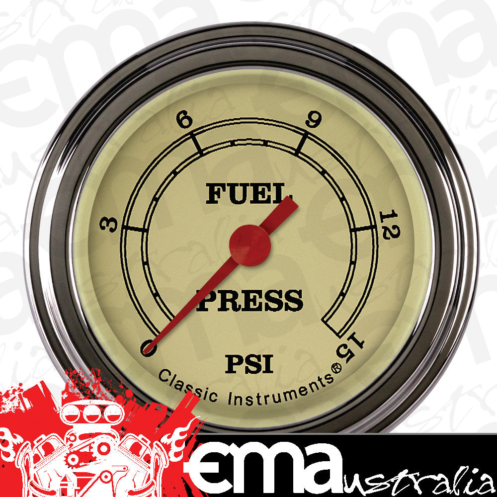 Classic Instruments VT145SLF Vintage 2-1/8" Fuel Pressure Gauge, 15 psi