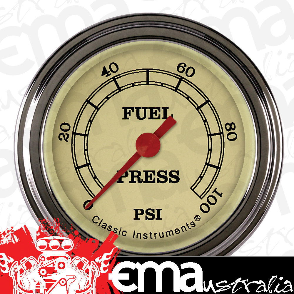 Classic Instruments VT146SLF Vintage 2-1/8" Fuel Pressure Gauge, 100 psi