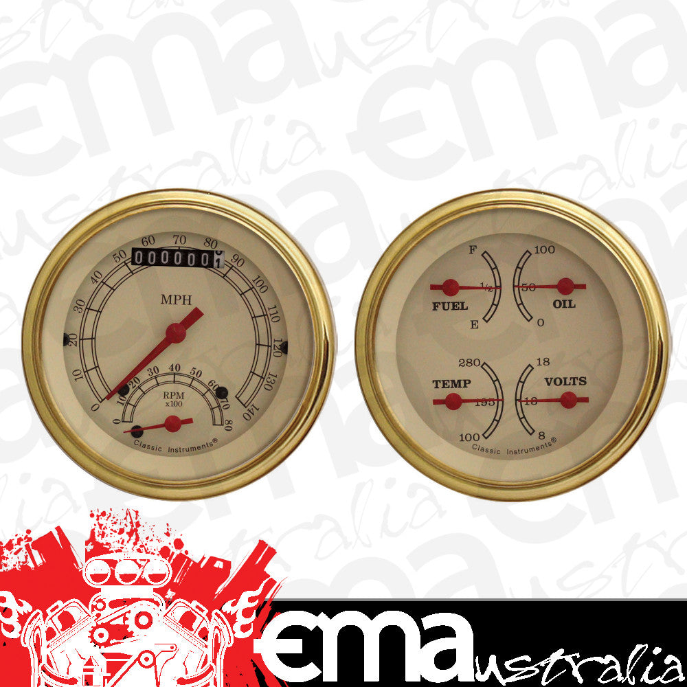 Classic Instruments VT32GLF Vintage Two Gauge Set w/ Gold Bezels