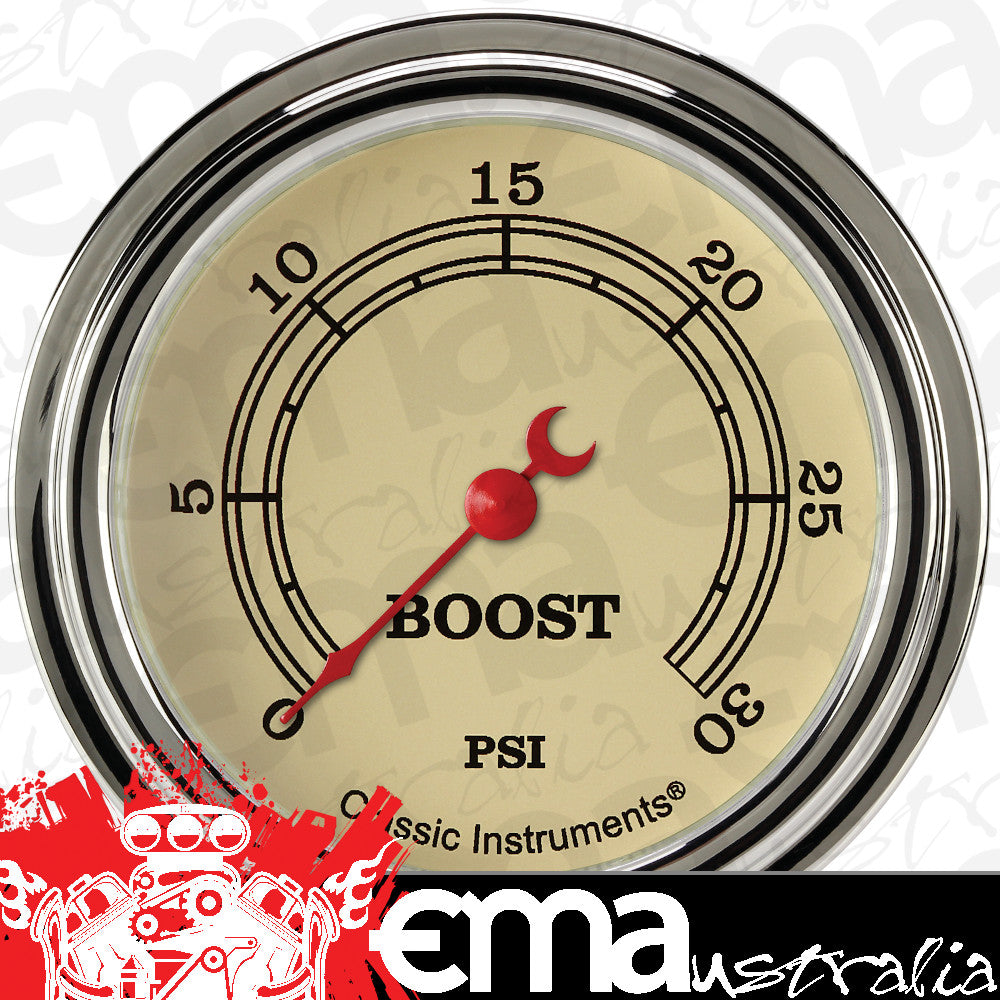 Classic Instruments VT342SLF Vintage 2 5/8" Boost Gauge, 30 psi
