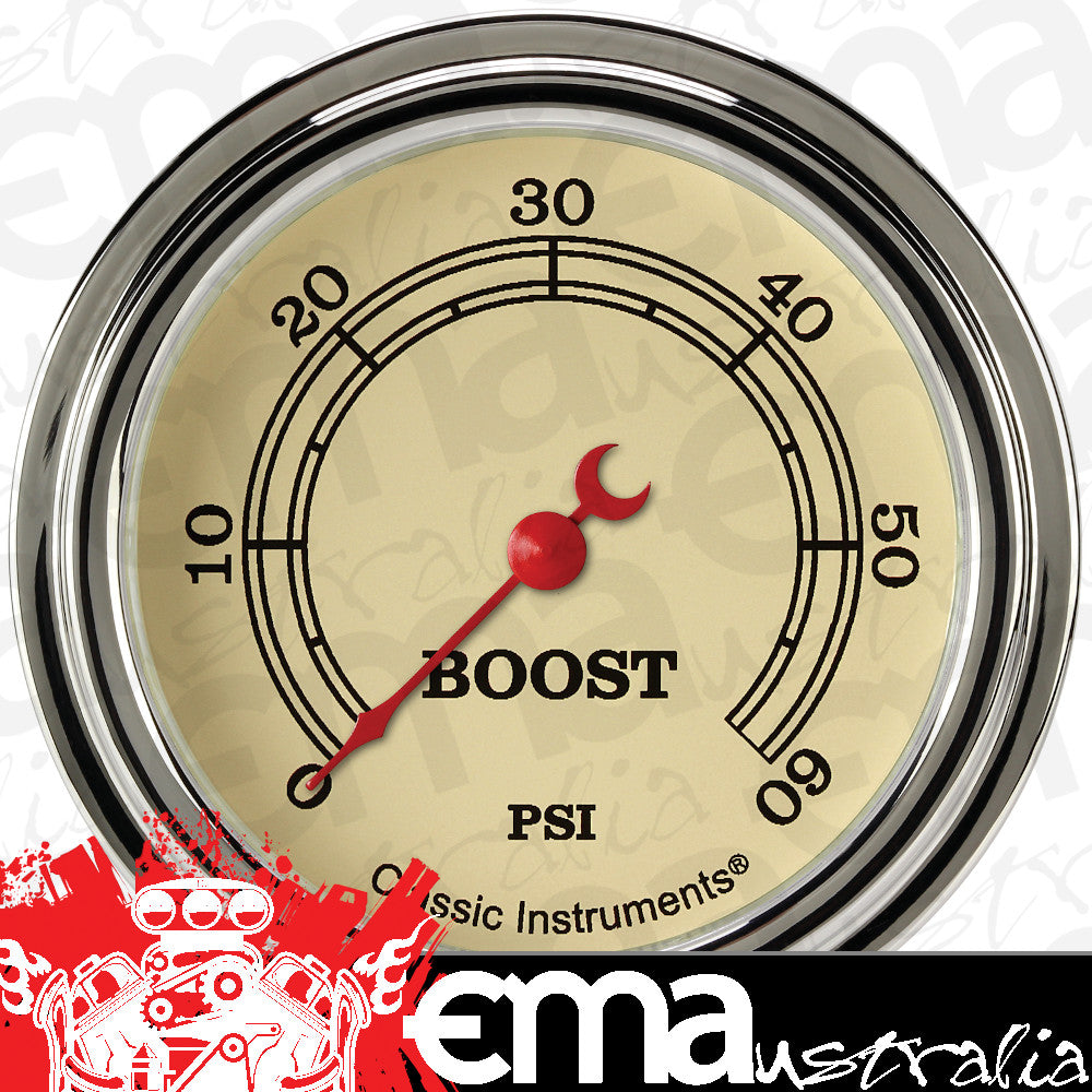 Classic Instruments VT343SLF Vintage 2 5/8" Boost Gauge, 60 psi
