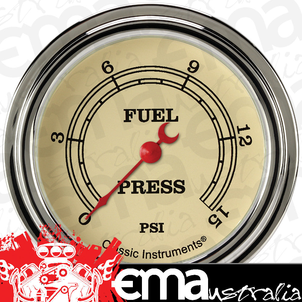Classic Instruments VT345SLF Vintage 2 5/8" Fuel Pressure Gauge, 15 psi
