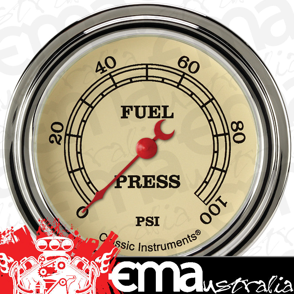 Classic Instruments VT346SLF Vintage 2 5/8" Fuel Pressure Gauge, 100 psi