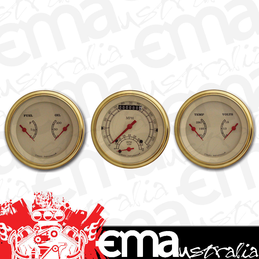 Classic Instruments VT34GLF Vintage Three Gauge Set w/ Gold Bezels