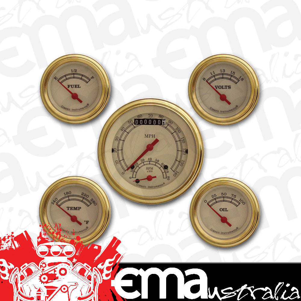 Classic Instruments VT35GLF Vintage Five Gauge Set w/ Gold Bezels