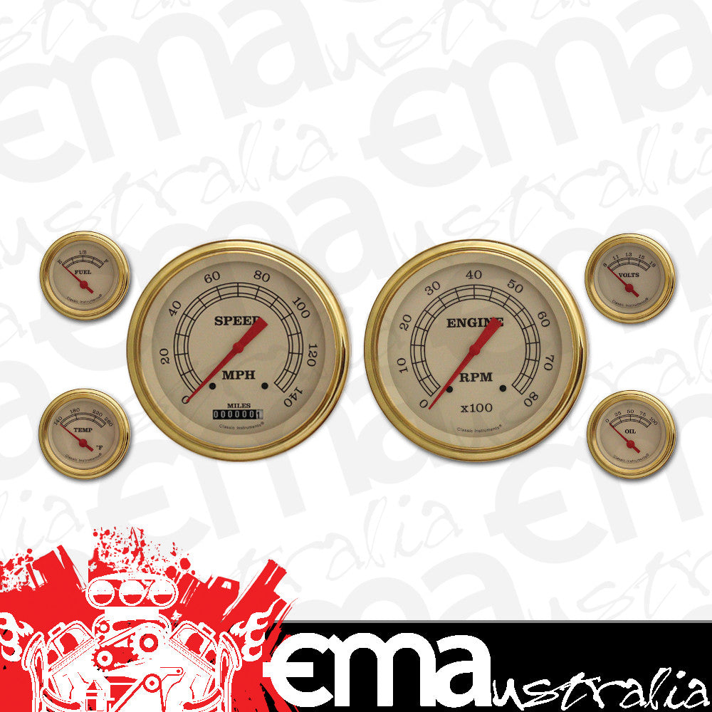 Classic Instruments VT51GLF Vintage - 6 Gauge Set w/ Gold Bezels