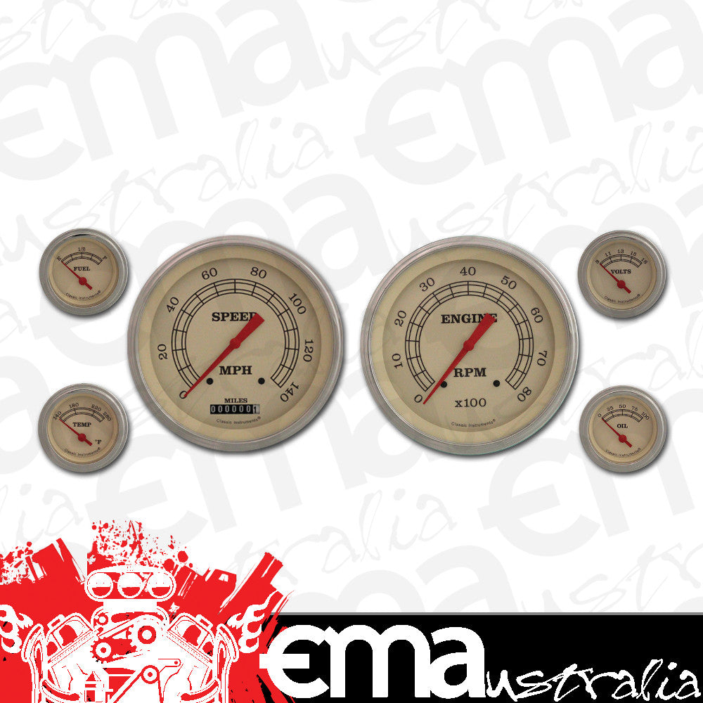Classic Instruments VT51SLF Vintage - 6 Gauge Set w/ Stainless Steel