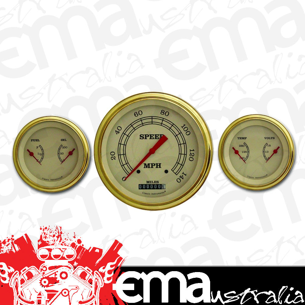 Classic Instruments VT64GLF Vintage - 3 Gauge Set 4-5/8" Speedo & 2x 3-3/8" Duals