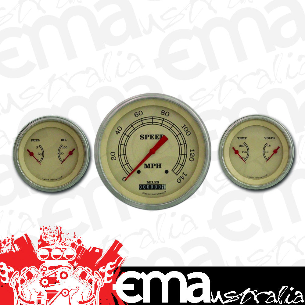 Classic Instruments VT64SLF Vintage - 3 Gauge Set 4-5/8" Speedo & 2x 3-3/8" Duals