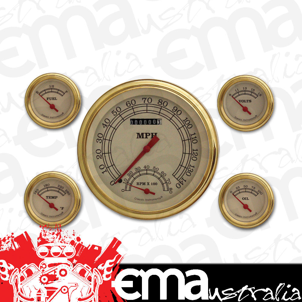 Classic Instruments VT65GLF Vintage - 5 Gauge Set 4-5/8" Speedtachular & 2-1/8" Fuel, Oil, Temp, Volts