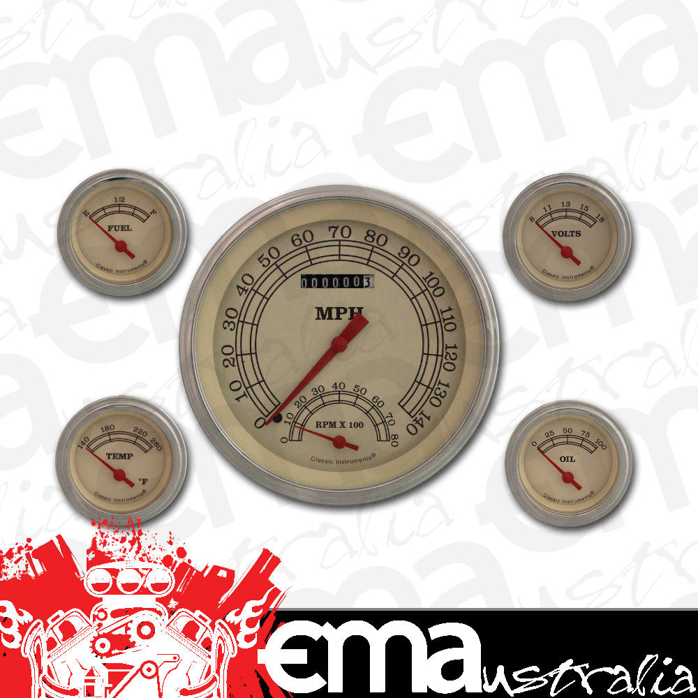 Classic Instruments VT65SLF Vintage - 5 Gauge Set 4-5/8" Speedtachular & 2-1/8" Fuel, Oil, Temp, Volts