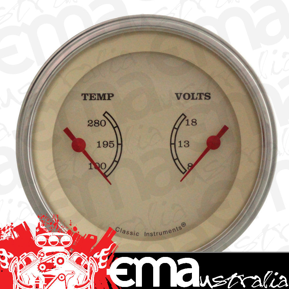 Classic Instruments VT74SLF Vintage - Dual Gauge 3-3/8" Temp & Volt