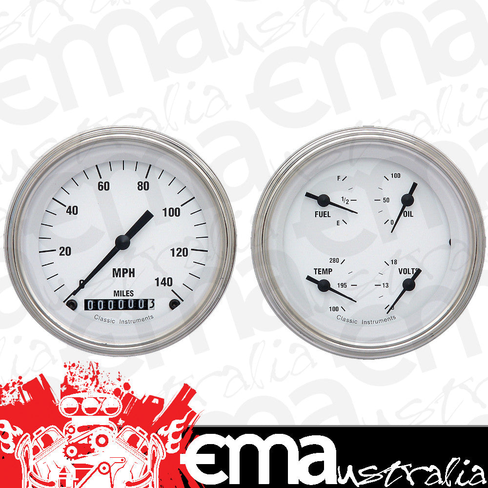 Classic Instruments WH02SLF White Hot - 2 Gauge Set 3-3/8" Speedo & 3-3/8" Quad