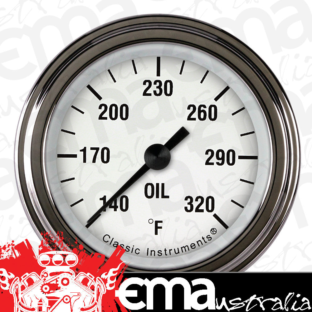 Classic Instruments WH128SLF White Hot - Oil Temp Gauge Full Sweep 2-1/8"