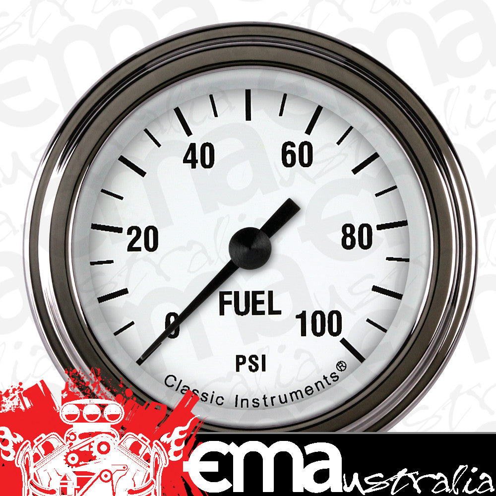 Classic Instruments WH146SLF White Hot 2-1/8" Full Sweep Fuel Pressure 100psi