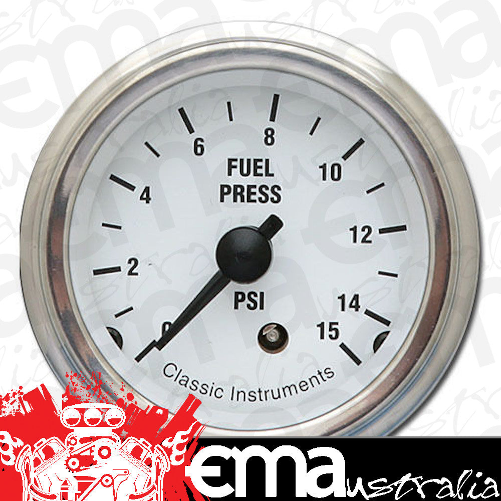 Classic Instruments WH15SLF White Hot - Fuel Pressure Gauge 15 PSI 2-1/8"