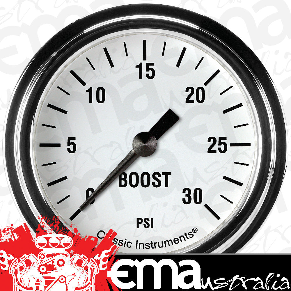 Classic Instruments WH342SLF White Hot 2 5/8" Boost Gauge, 30 psi