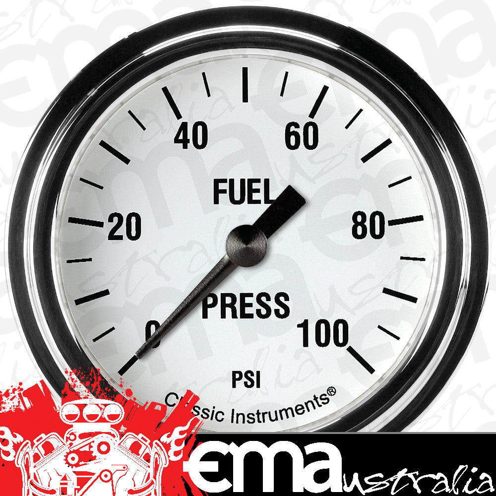 Classic Instruments WH346SLF White Hot 2 5/8" Fuel Pressure Gauge, 100 psi