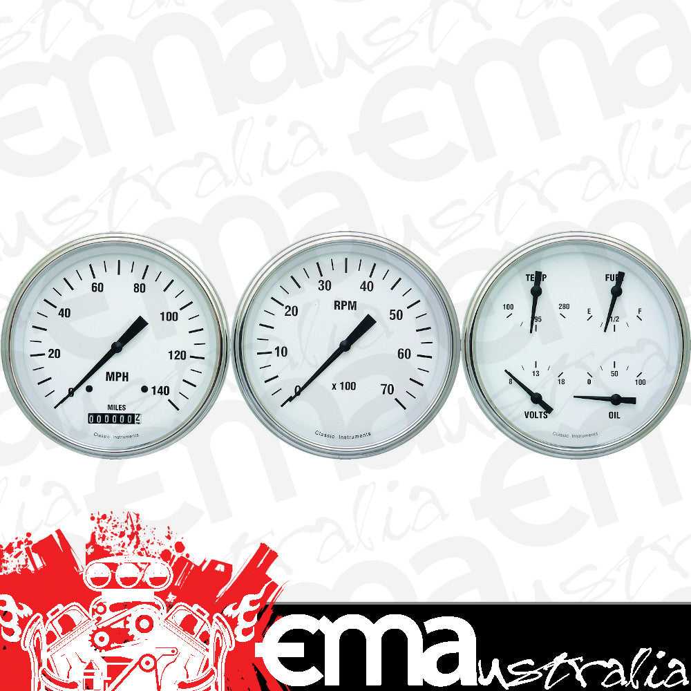 Classic Instruments WH53SLF White Hot 4 - 5/8" Speedo & Tach & Quad