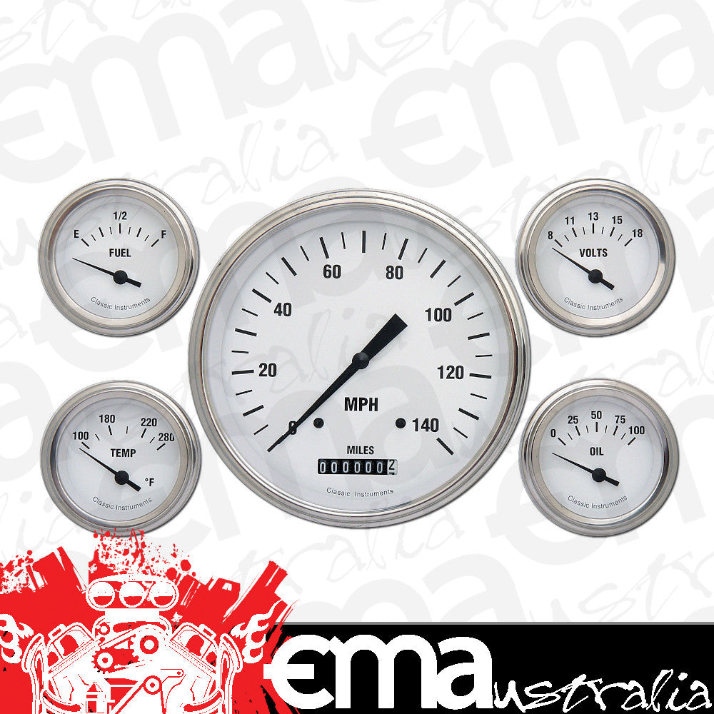 Classic Instruments WH54SLF White Hot 4 - 5/8" Speedo, 2-1/8" Fuel, Oil, Temp, V