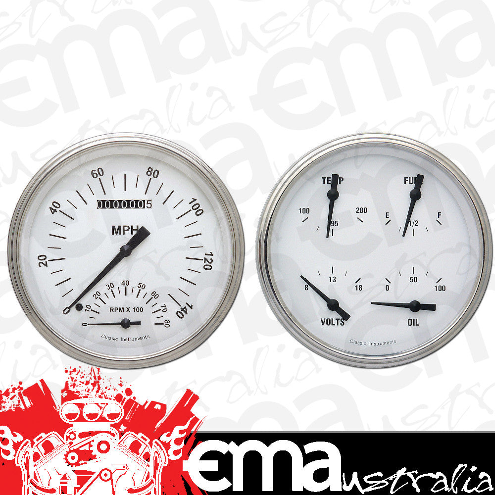 Classic Instruments WH62SLF White Hot - 2 Gauge Set 4-5/8" Speedtachular & Quad