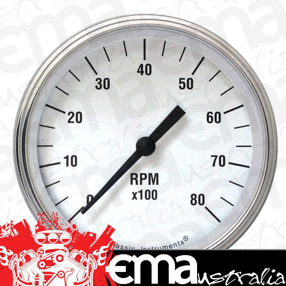 Classic Instruments WH80SLF White Hot - Tachometer 8K RPM 3-3/8"