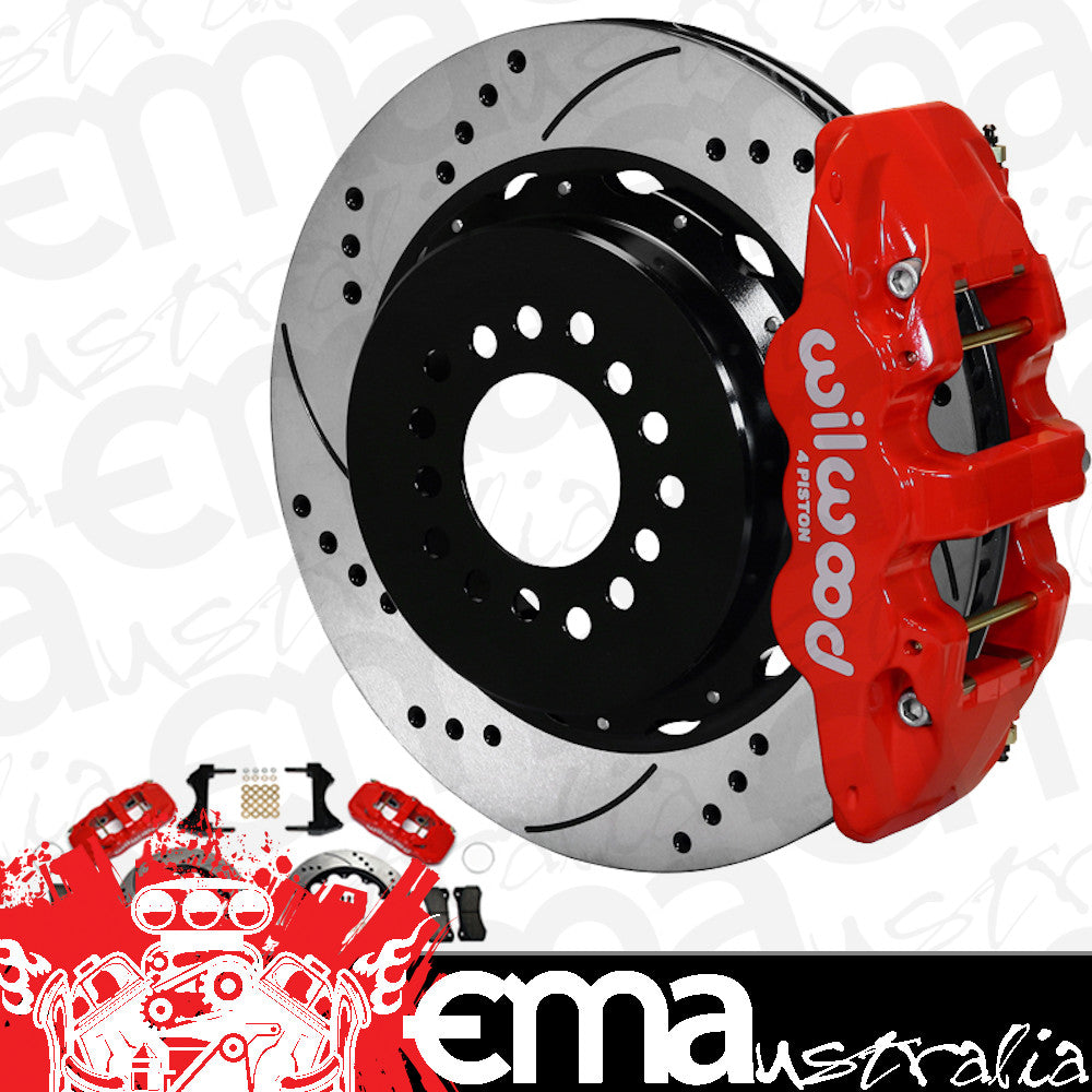 Wilwood WB140-10948-DR AERO4 Big Brake Rear Kit Red - 4-Piston 14" (Suit Ford Big Bearing With 2.50 Offset & Internal Park Brake)