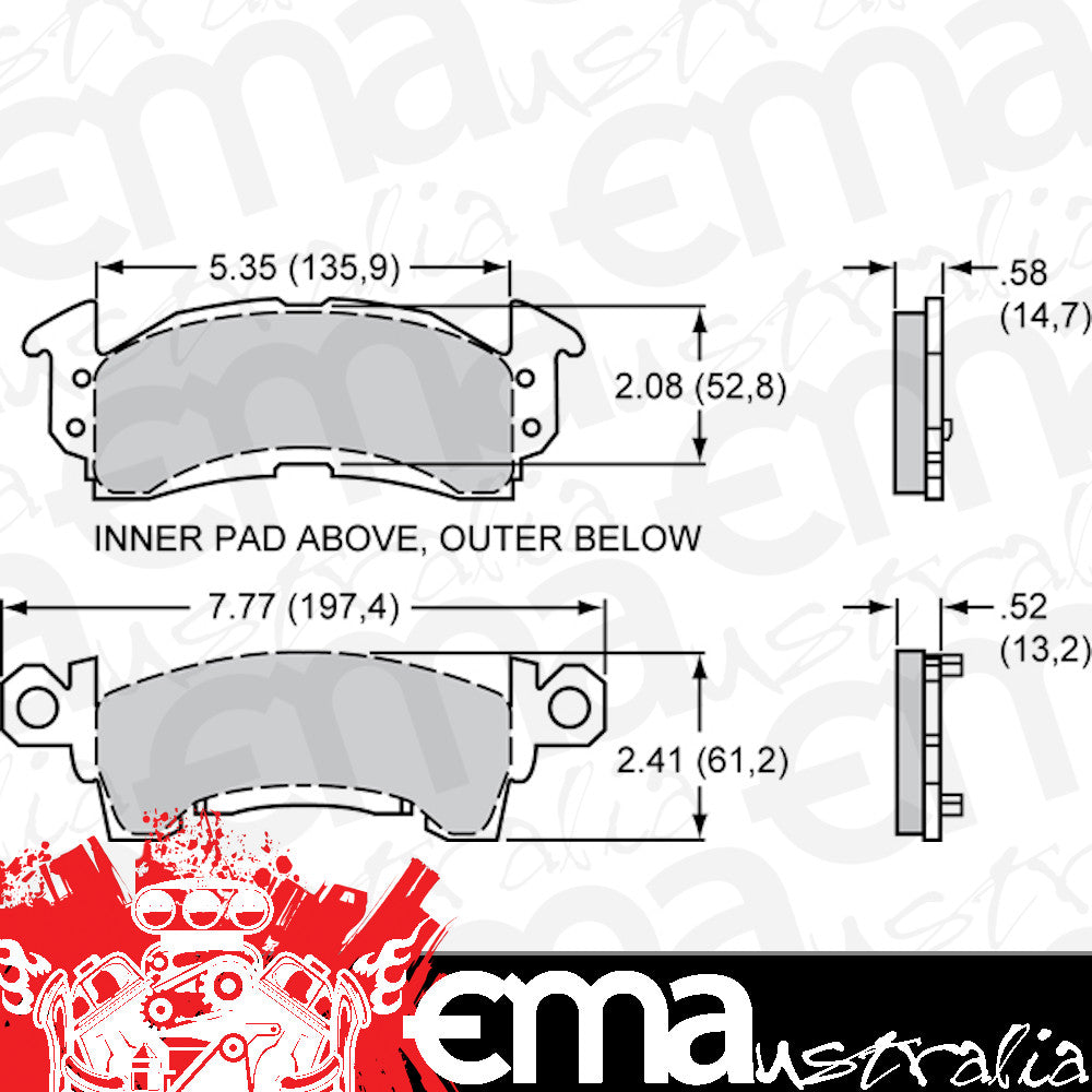 Smartpad Brake Pad Set with BP-20 Compound (Suit D52 Dual Piston FLoater & GM III Single Piston Floater) (WB150-9421K)