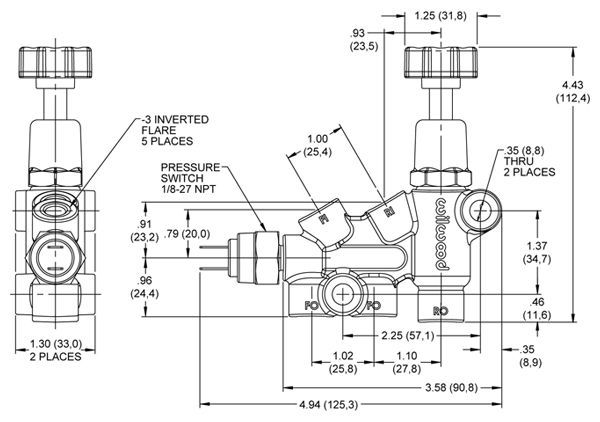Wilwood 260-11179 Knob Style Combination Proportioning Valve 3/8-24" Ports