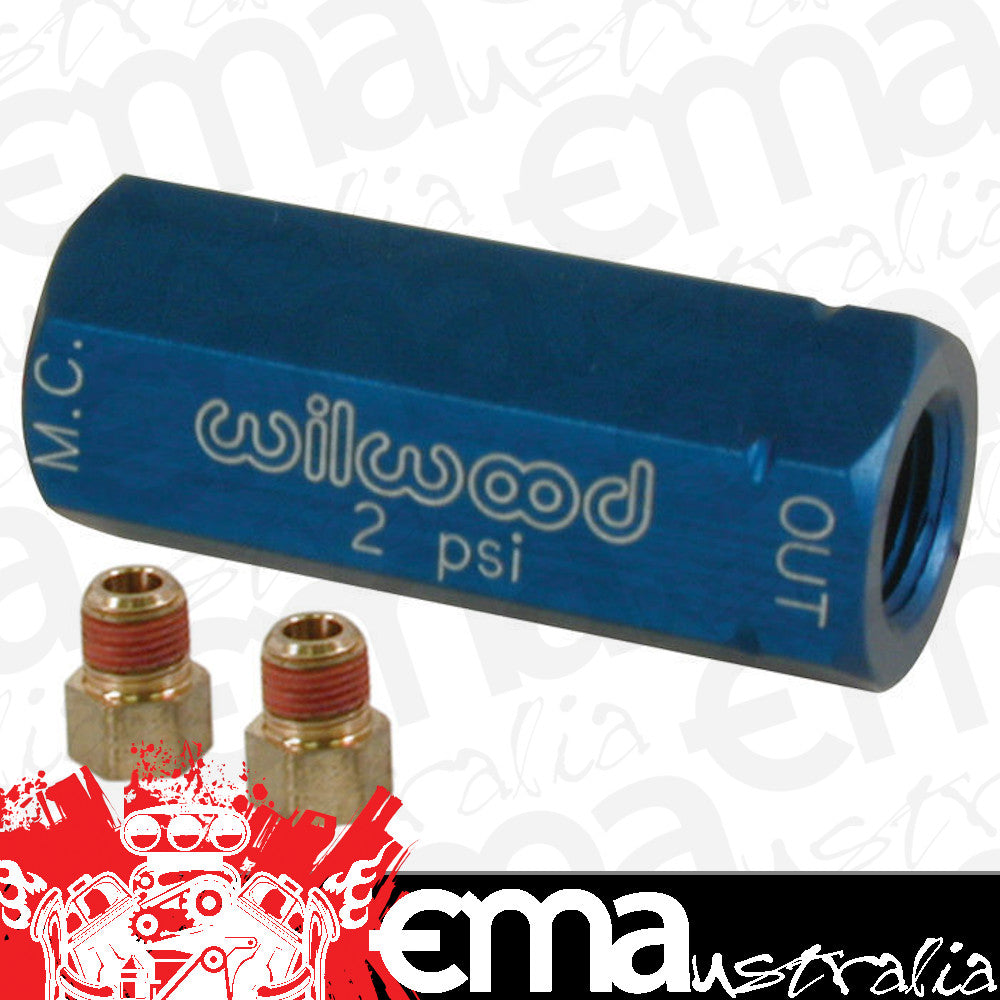 WILWOOD 2PSI RESIDUAL PRESSURE VALVE WIL260-3278 BLUE 1/8"NPT IN/OUT W/FITTINGS