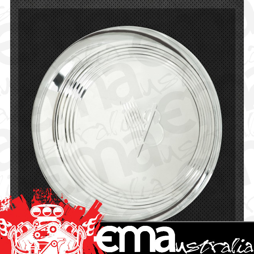 Wheel Vintiques | WV2006 | Stainless 1940 Standard V8 Cap V8 Logo Ribbed Outer