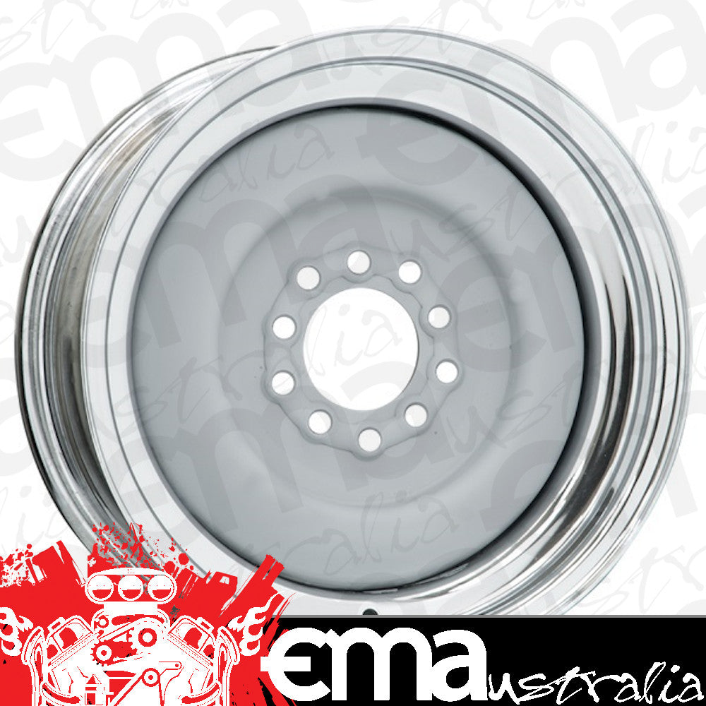 Wheel Vintiques WV21-561204 Chrome Outer Grey Primer Center Solid Steel Rim 15 X 6" 4-1/2 & 4-3/4" Bolt Circle w/ 4" Back Space