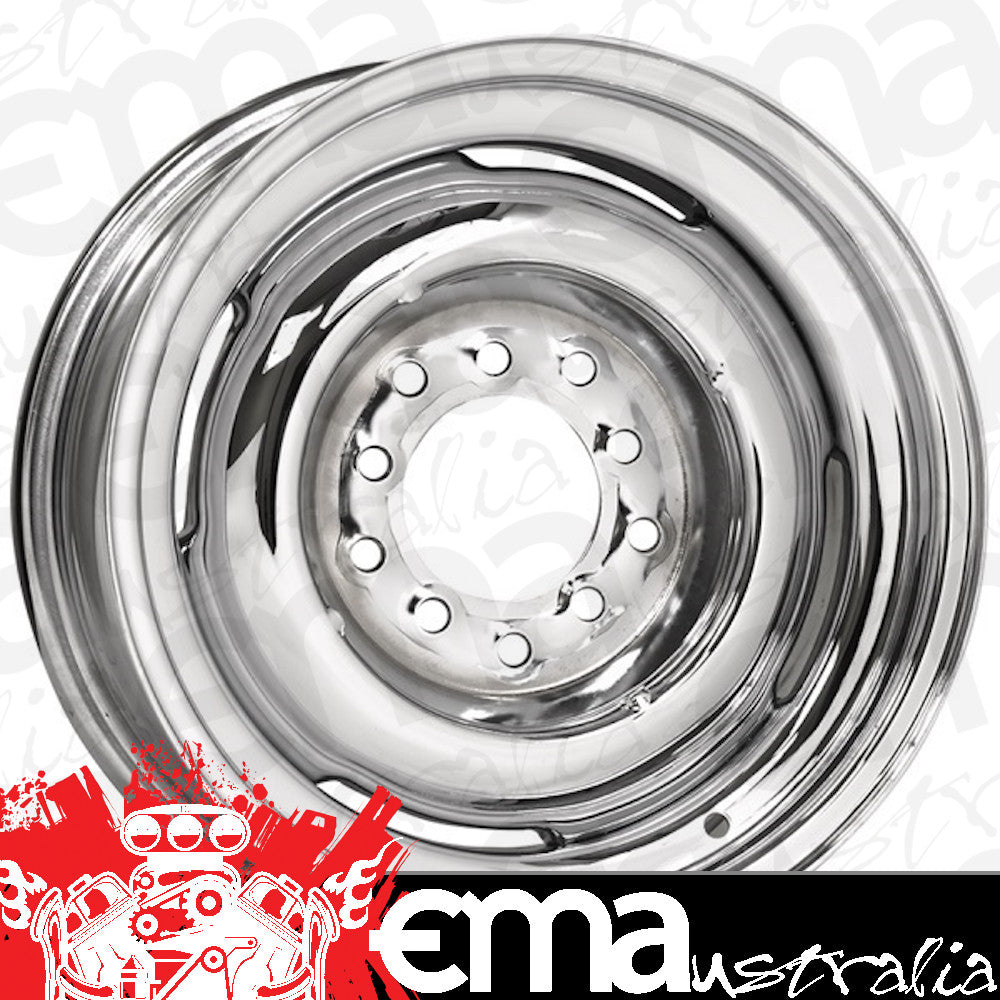 Wheel Vintiques WV22-5812042 Full Chrome Solid Steel Rim 15 X 8" 4-1/2 & 4-3/4" Bolt Circle w/ 4-1/2" Back Space