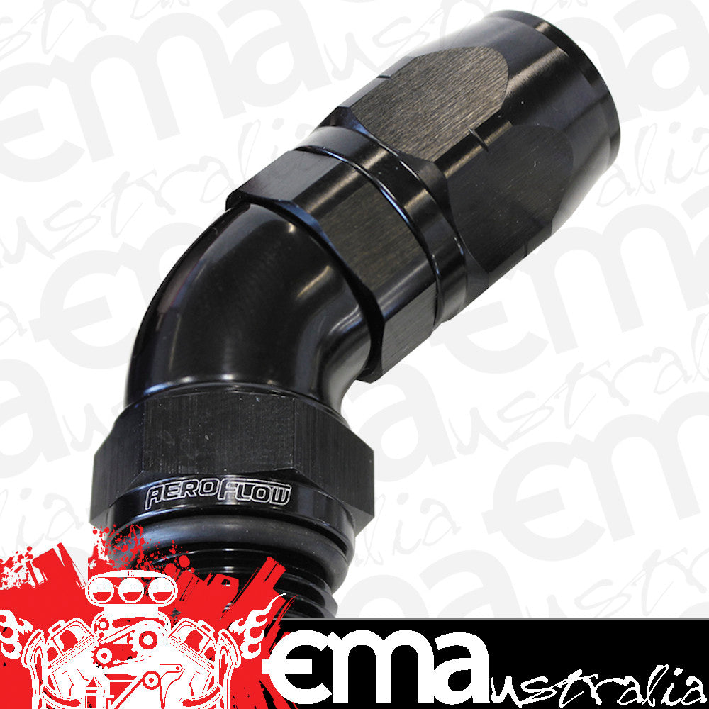 Aeroflow AF544-12-12BLK Male Hose End -12ORB to 12 Hosefull Flow Billet 45 Deg